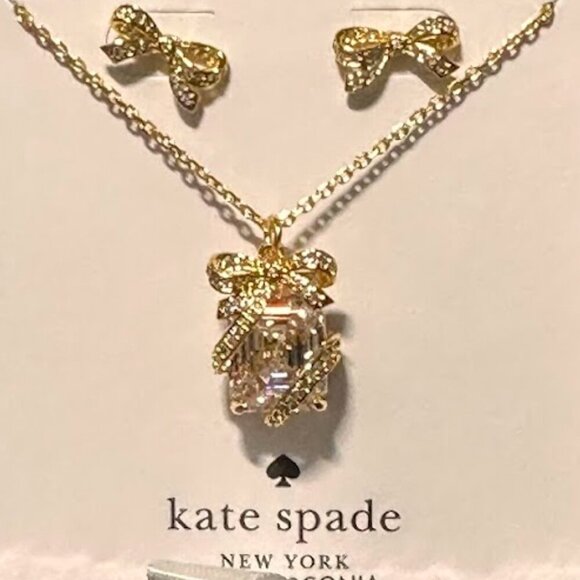 Kate Spade Pave Present Pendant & Studs Boxed Set NIB Sophisticated Style NWT - Picture 1 of 15